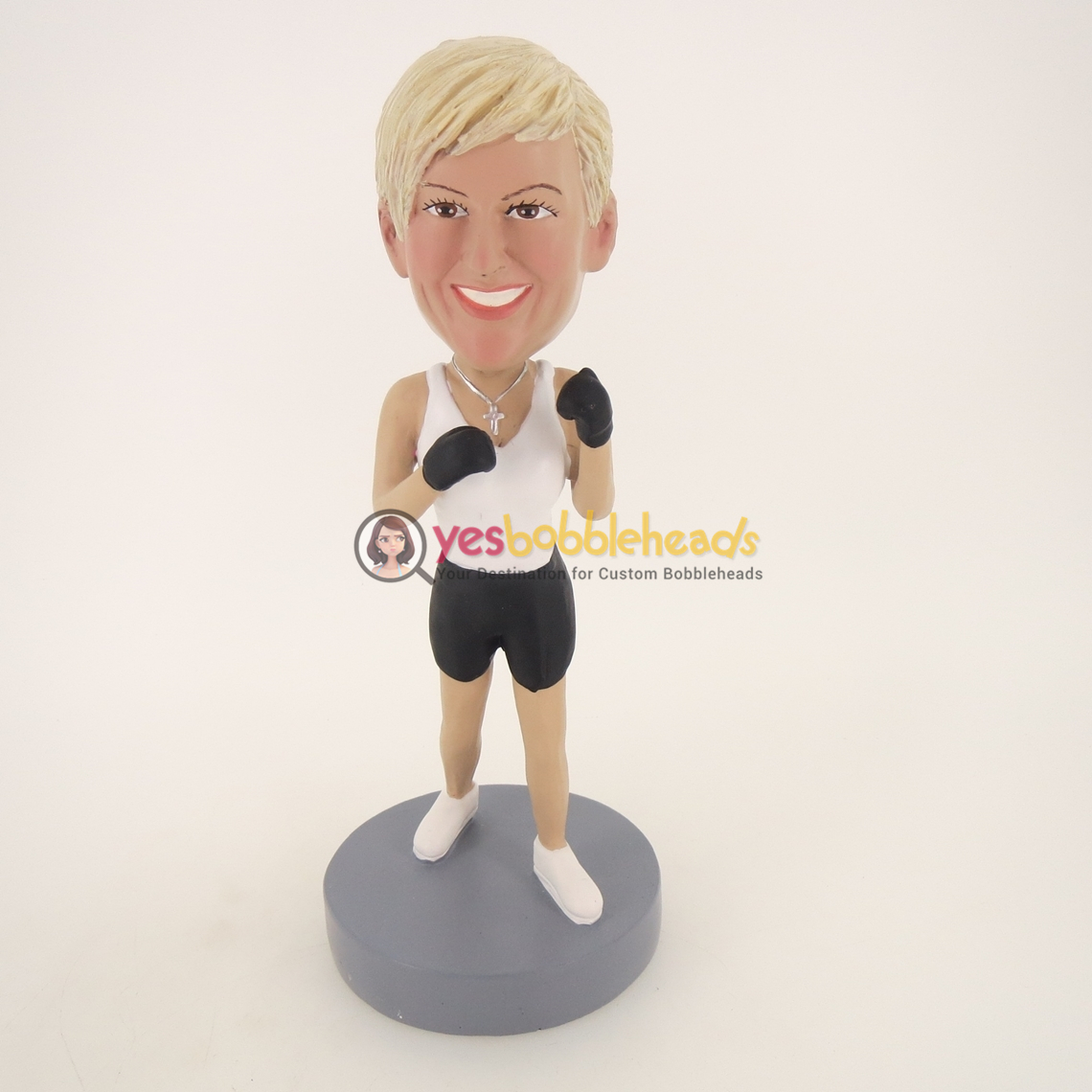 Picture of Custom Bobblehead Doll: Boxing Woman White Vest