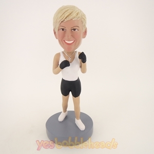 Picture of Custom Bobblehead Doll: Boxing Woman White Vest