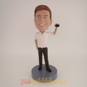 Picture of Custom Bobblehead Doll: One Hand Up Man With White Polo