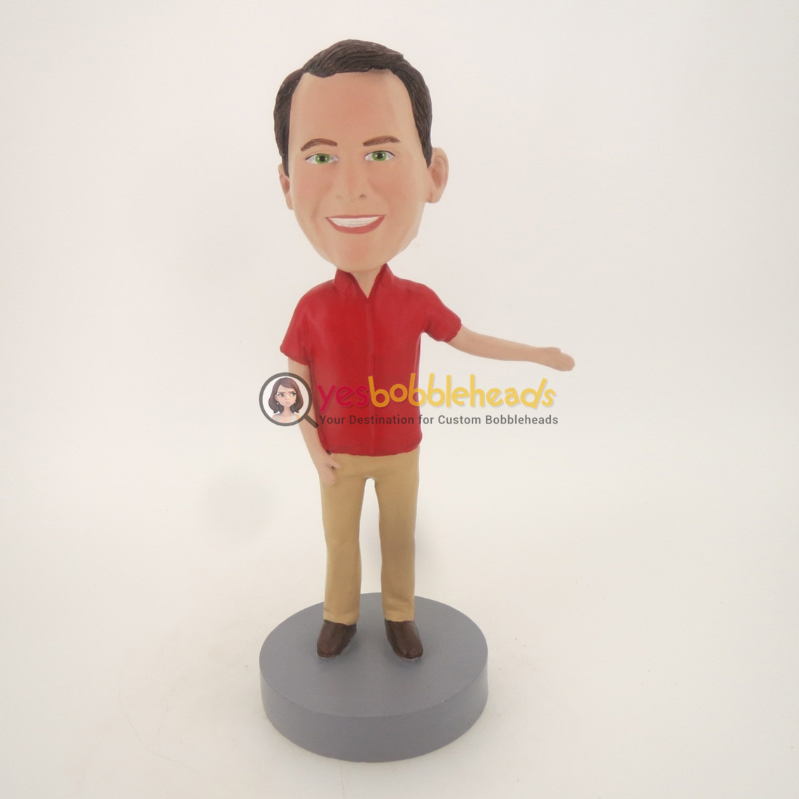 Picture of Custom Bobblehead Doll: Red Shirt Casual Male With Arm Out 