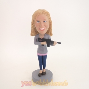 Picture of Custom Bobblehead Doll: Woman with Machine Gun