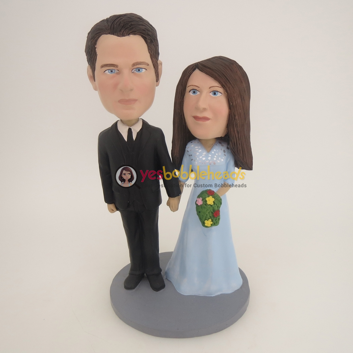 Picture of Custom Bobblehead Doll: Black Suit Groom Hand In Hand Couple
