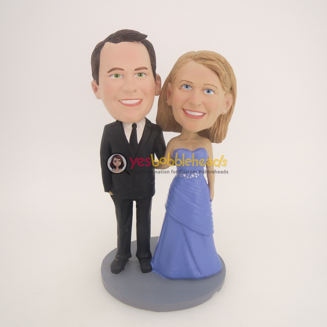 Picture of Custom Bobblehead Doll: Black Suit Man and Purple Dress Woman