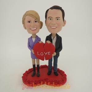Picture of Custom Bobblehead Doll: Couple Holding Two Halves Of Heart 
