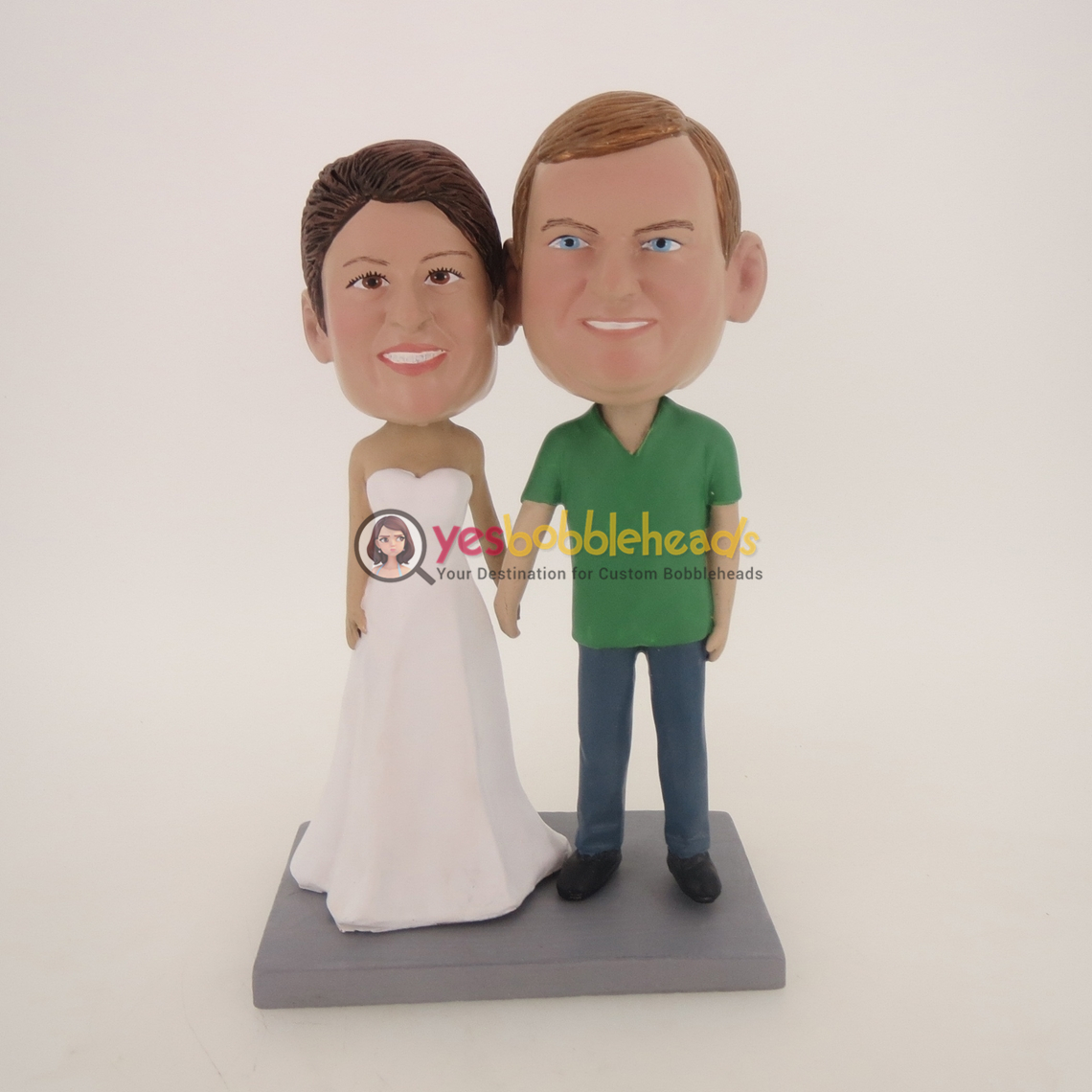Picture of Custom Bobblehead Doll: Hand In Hand White Dress Bride Couple