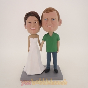 Picture of Custom Bobblehead Doll: Hand In Hand White Dress Bride Couple