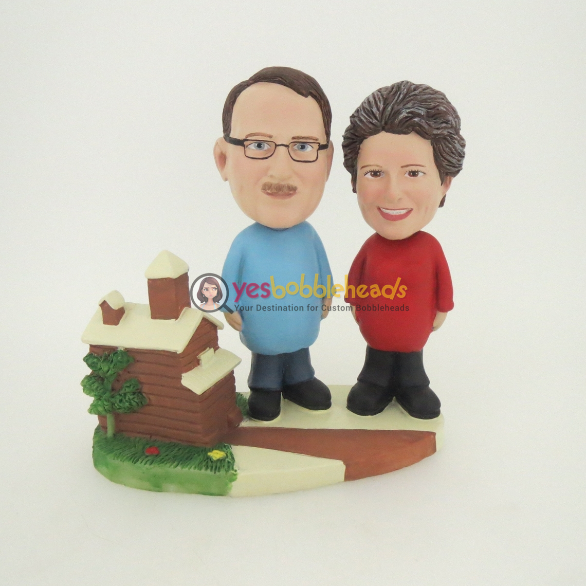 Picture of Custom Bobblehead Doll: Woman And Man With Beautiful House