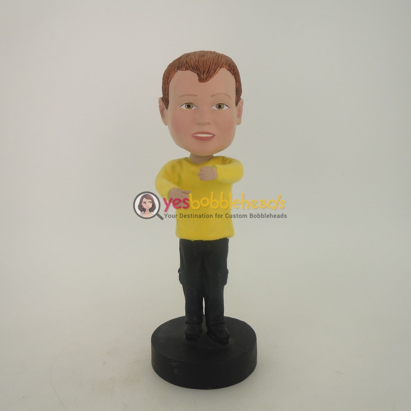Picture of Custom Bobblehead Doll: Boy In Yellow With Holding Gesture