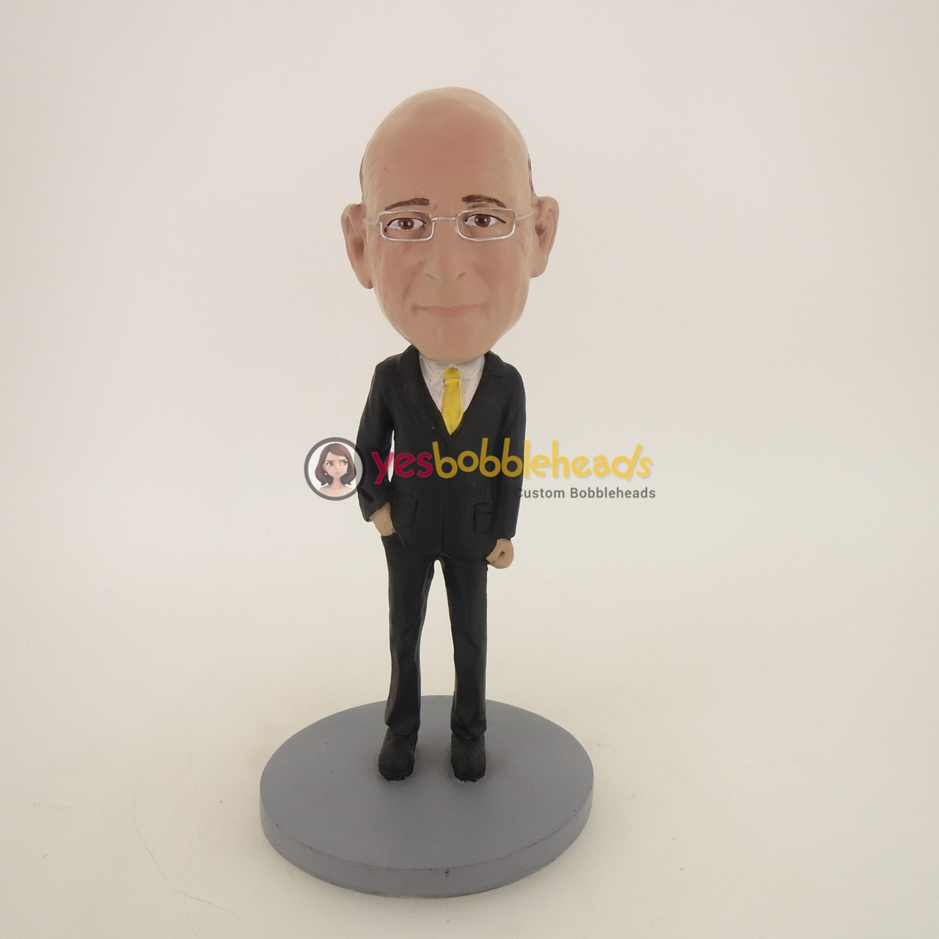 Picture of Custom Bobblehead Doll: Business Man In Black Suit And Yellow Tie