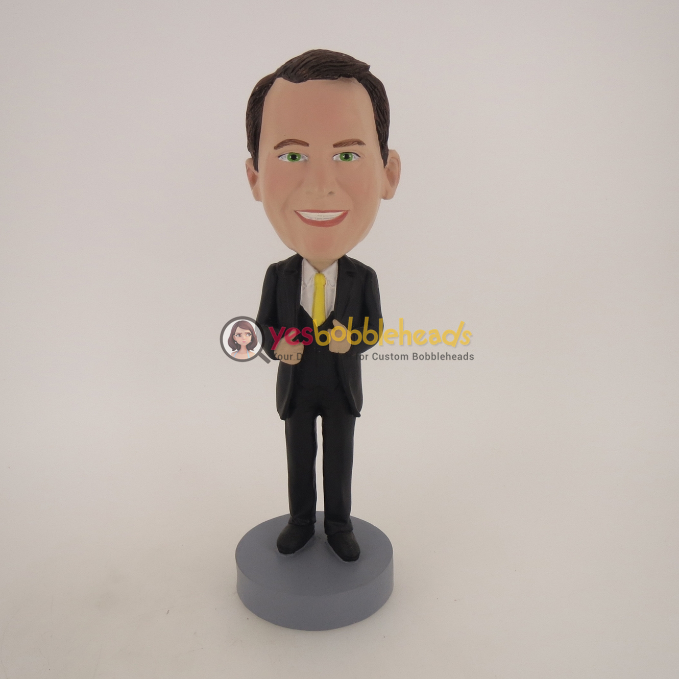 Picture of Custom Bobblehead Doll: Business Man In Nice Suit And Yellow Tie