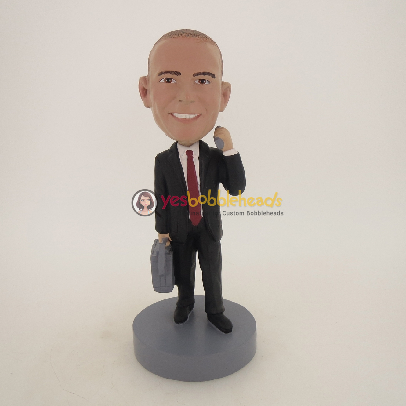 Picture of Custom Bobblehead Doll: Business Man With Phone And Suitcase