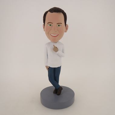 Custom Bobblehead Doll: Casual Man Finger Up - Custom Bobbleheads ...