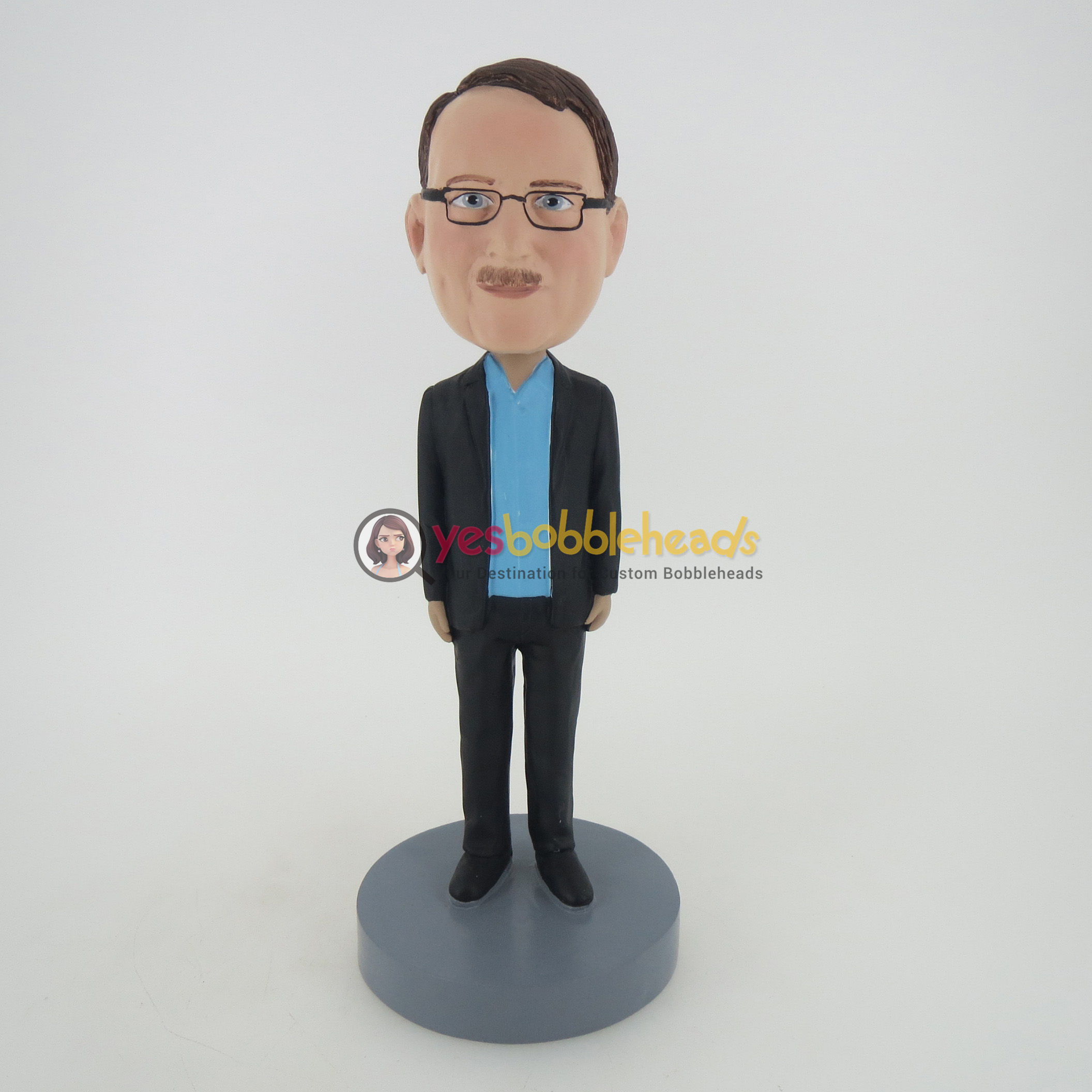Picture of Custom Bobblehead Doll: Casual Man In Black Jacket And Inner Blue TShirt