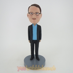 Picture of Custom Bobblehead Doll: Casual Man In Black Jacket And Inner Blue TShirt