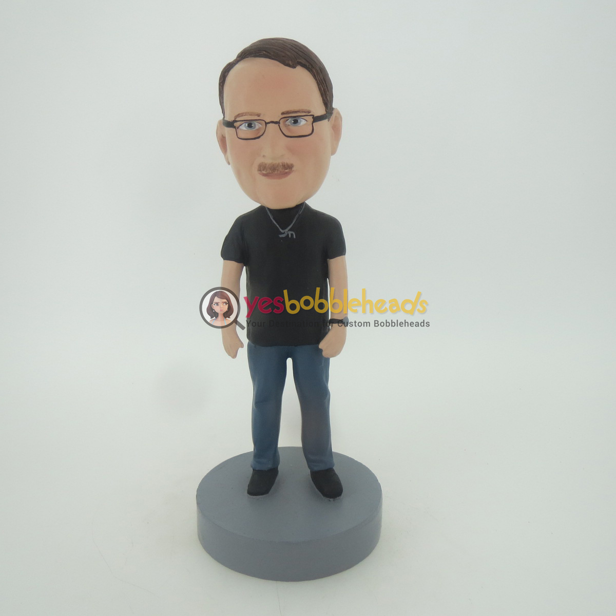 Picture of Custom Bobblehead Doll: Casual Man In Black Wearing Glass