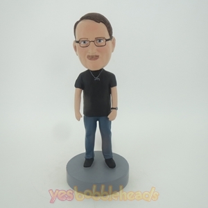 Picture of Custom Bobblehead Doll: Casual Man In Black Wearing Glass