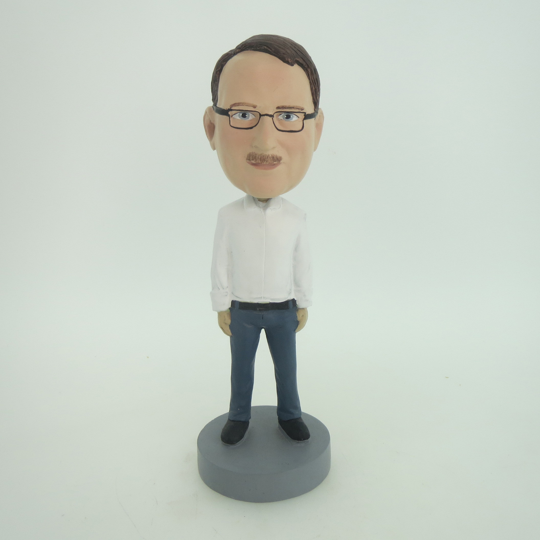 Picture of Custom Bobblehead Doll: Casual Man In White And Blue With Glass