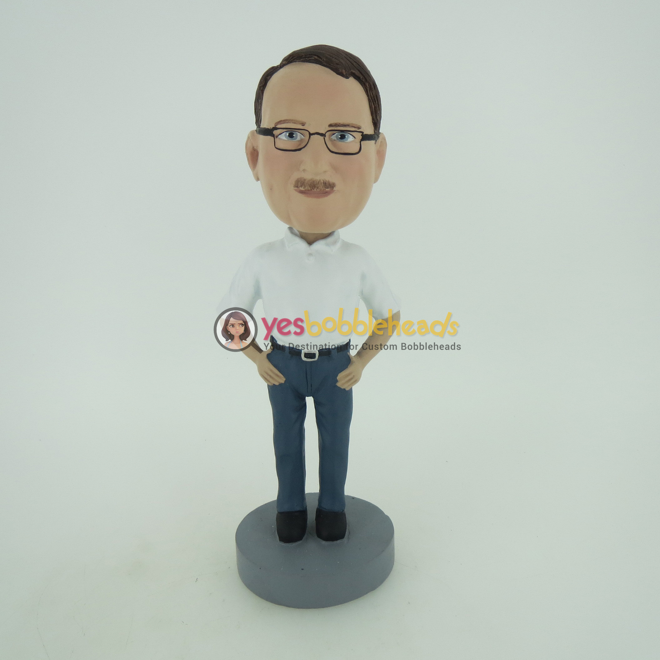 Picture of Custom Bobblehead Doll: Casual Man In White And Blue