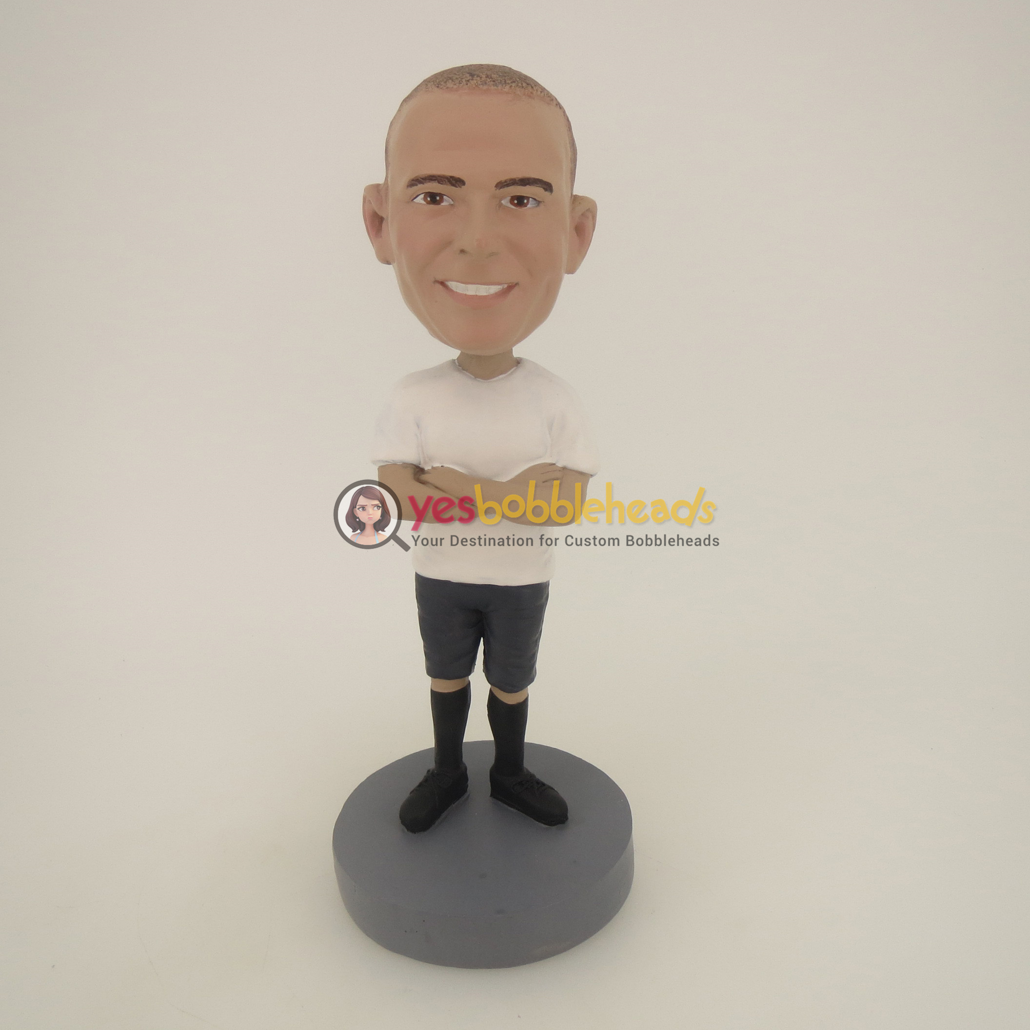 Picture of Custom Bobblehead Doll: Casual Man In White With Hands On The Chest