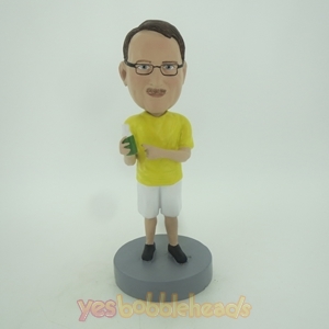 Picture of Custom Bobblehead Doll: Casual Man In Yellow Having Drink