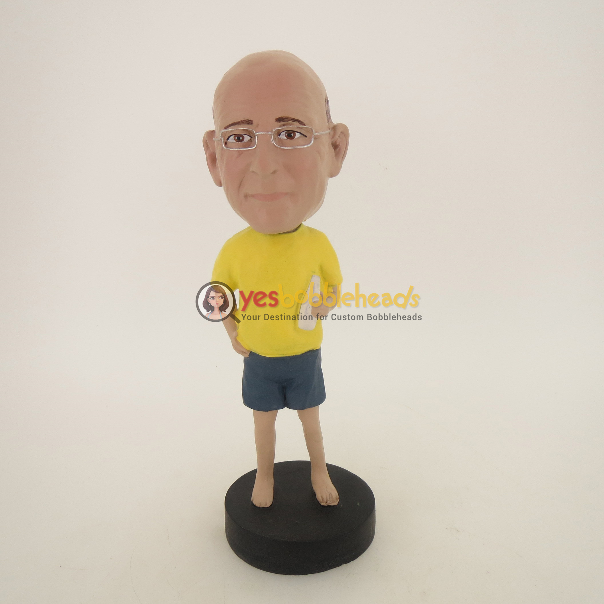Picture of Custom Bobblehead Doll: Casual Man In Yellow Having Drinks