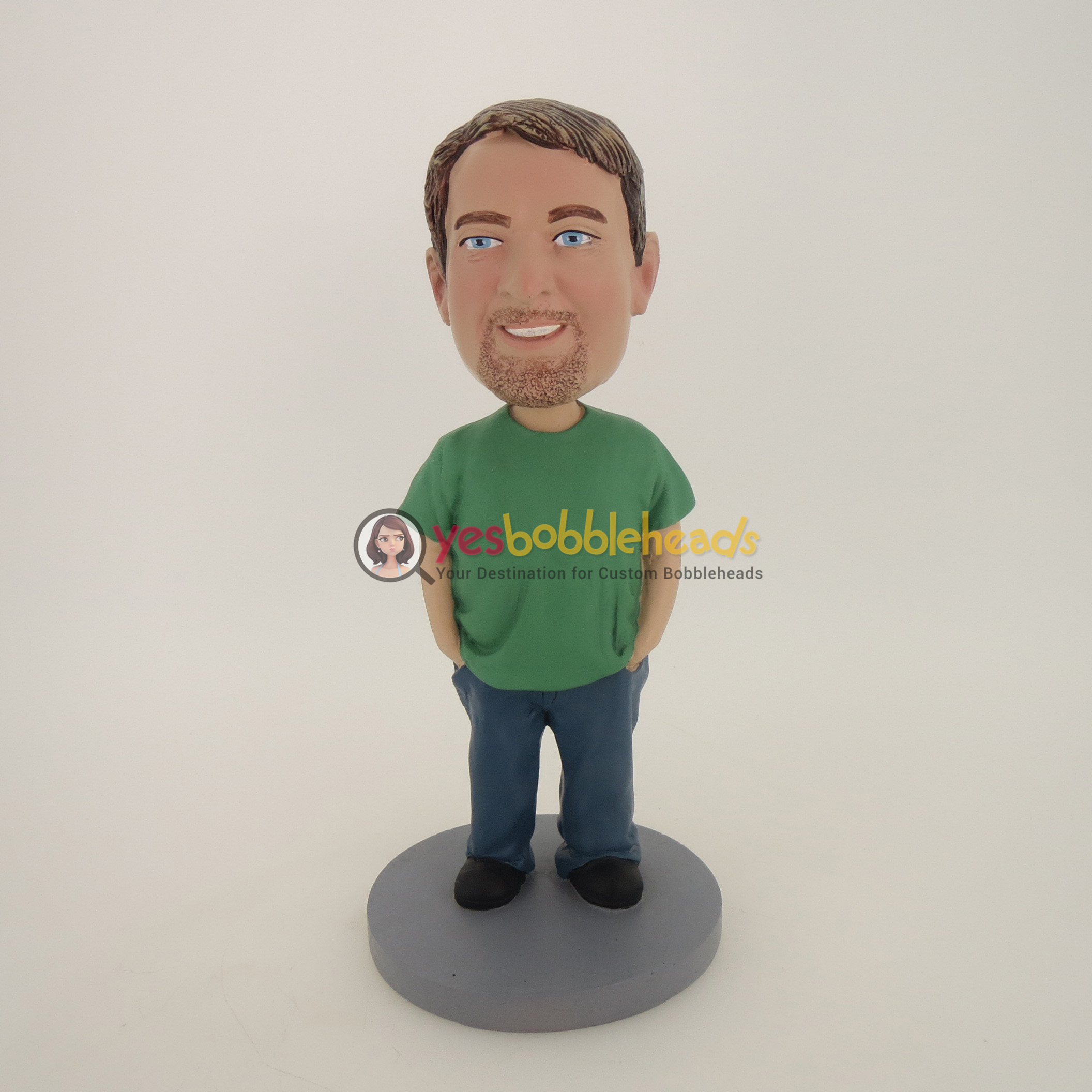 Picture of Custom Bobblehead Doll: Casual Man With Beard Having His Hands In Pocket