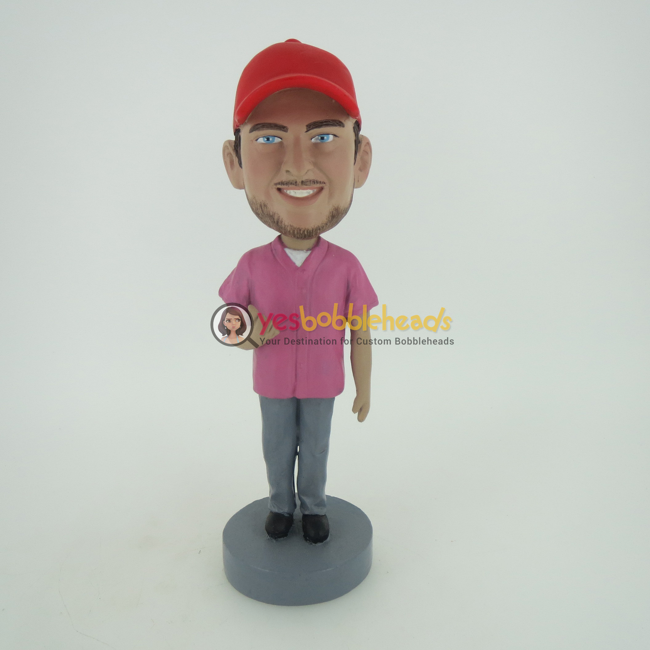 Picture of Custom Bobblehead Doll: Casual Man With Beard In Red Hat