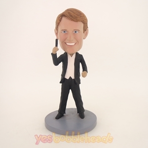 Picture of Custom Bobblehead Doll: Happy Man Holding Up Something Cool