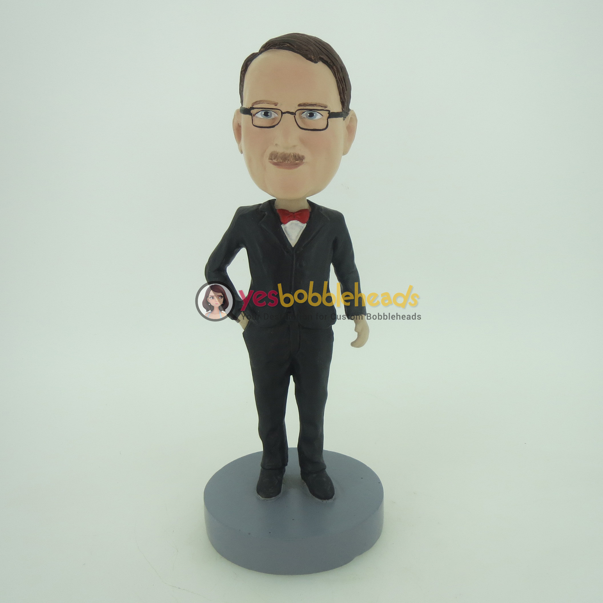 Picture of Custom Bobblehead Doll: Man In Black Suit And Red Bow