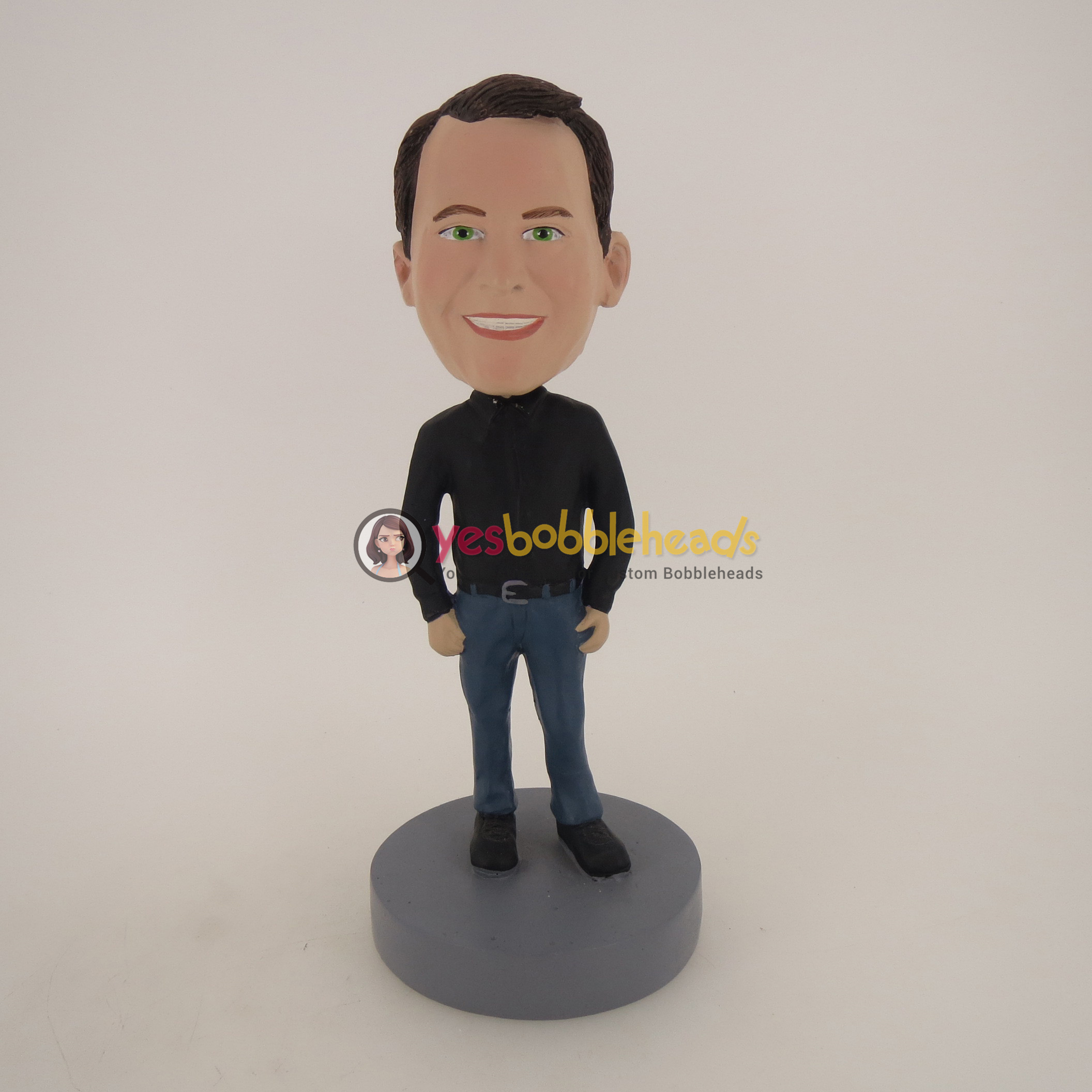 Picture of Custom Bobblehead Doll: Man In Black TShirt And Blue Jeans
