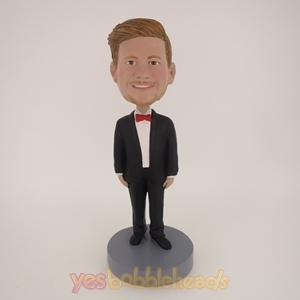 Picture of Custom Bobblehead Doll: Man In Formal Suit With Red Bow