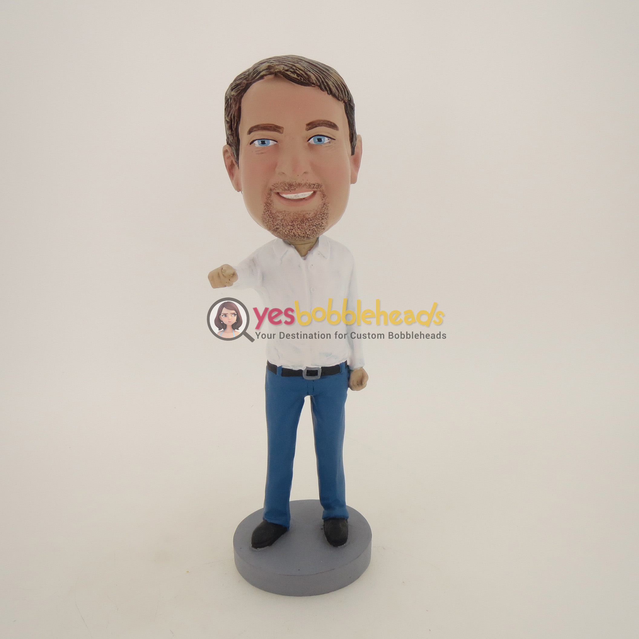 Picture of Custom Bobblehead Doll: Man In Nice Clothing Pointing Out