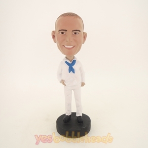 Picture of Custom Bobblehead Doll: Man In Pure White And Blue Tie