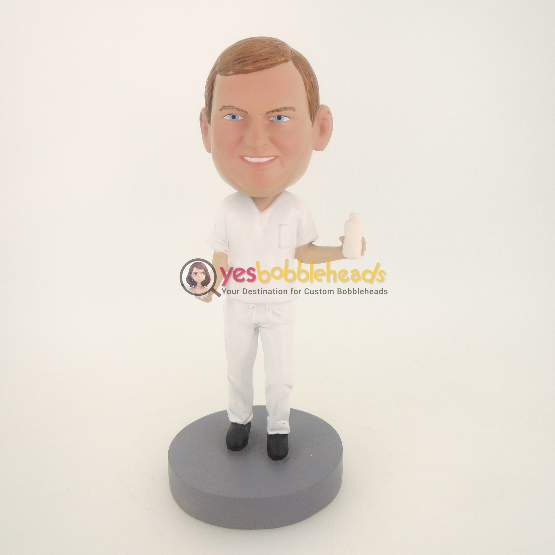 Picture of Custom Bobblehead Doll: Man In Pure White With Drink