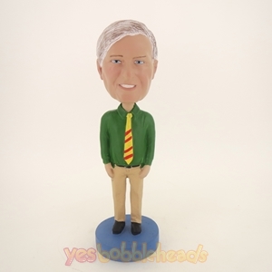 Picture of Custom Bobblehead Doll: Old Casual Man In Green With Tie