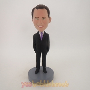 Picture of Custom Bobblehead Doll: Smiling Business Man With Hands In His Pocket