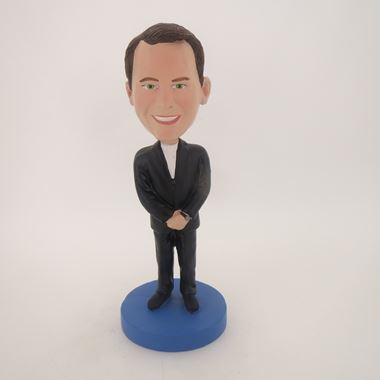 Custom Bobblehead Doll: Smiling Man In Black Suit - Custom Bobbleheads ...