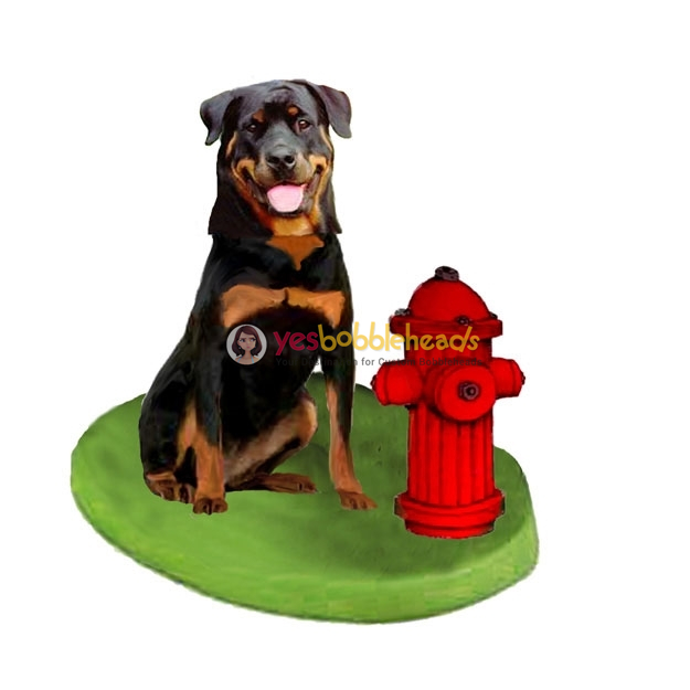 Picture of Custom Bobblehead Doll: Pet Dog Rottweiler displaying Fire Hydrant