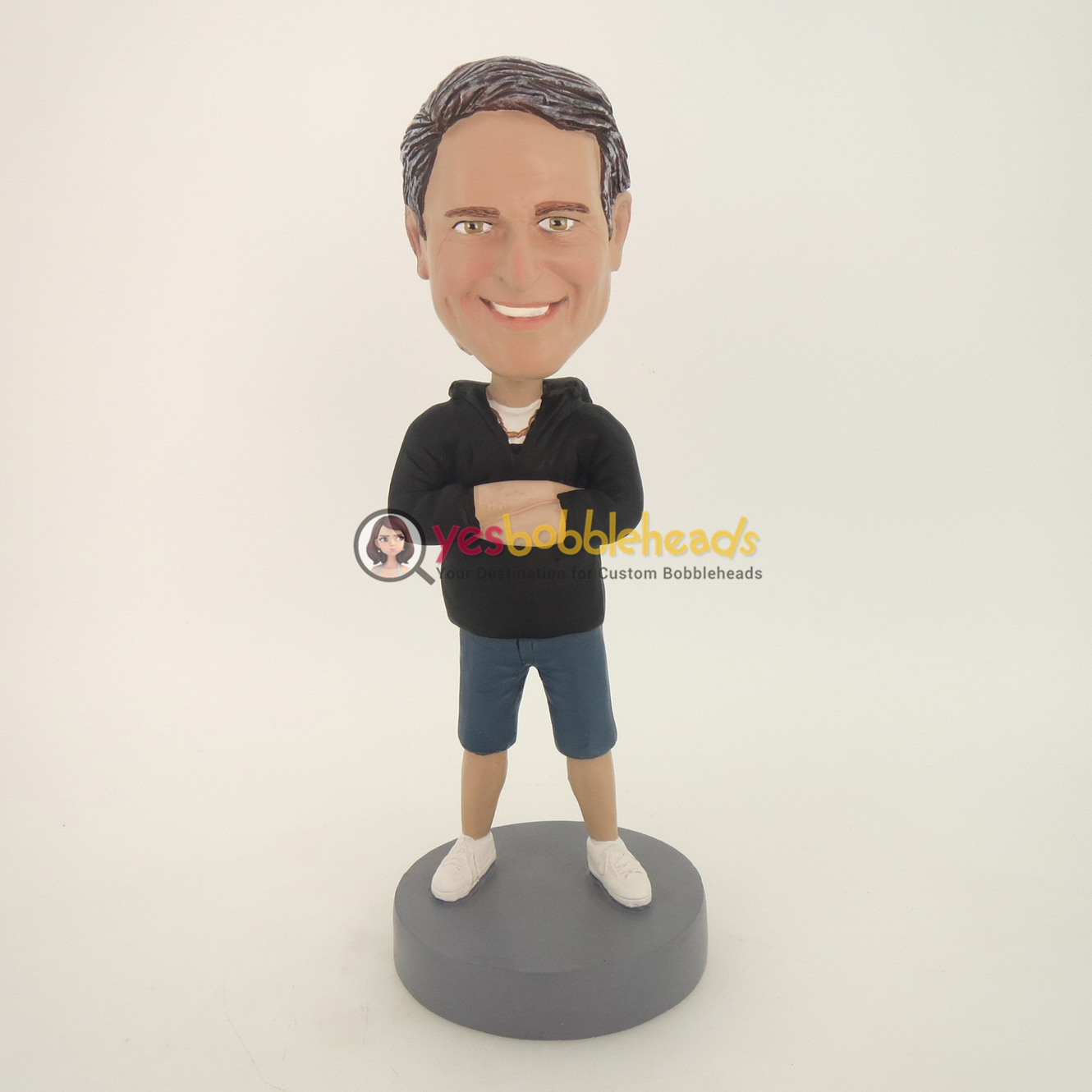 Picture of Custom Bobblehead Doll: Smiling Casual Man  Hands On Chest
