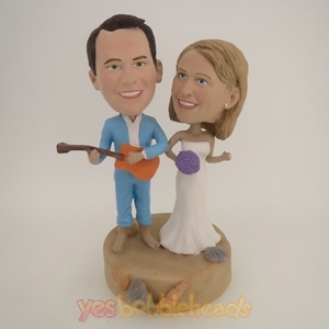 Picture of Custom Bobblehead Doll: Musical Wedding Couple Beach Fun Time
