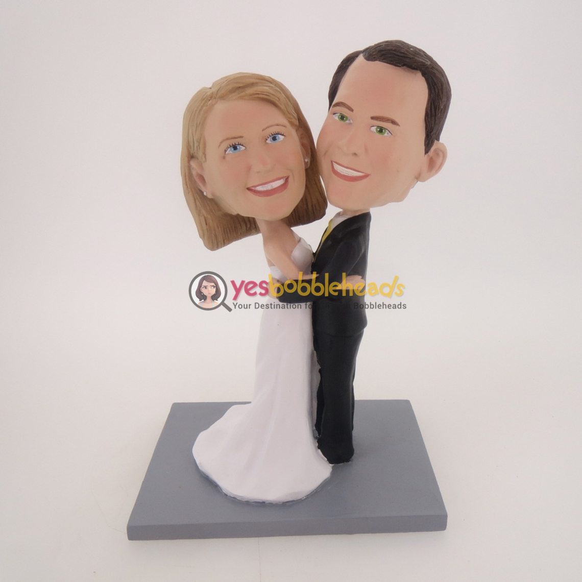 Picture of Custom Bobblehead Doll: Wedding Couple Holding Each Other Happily