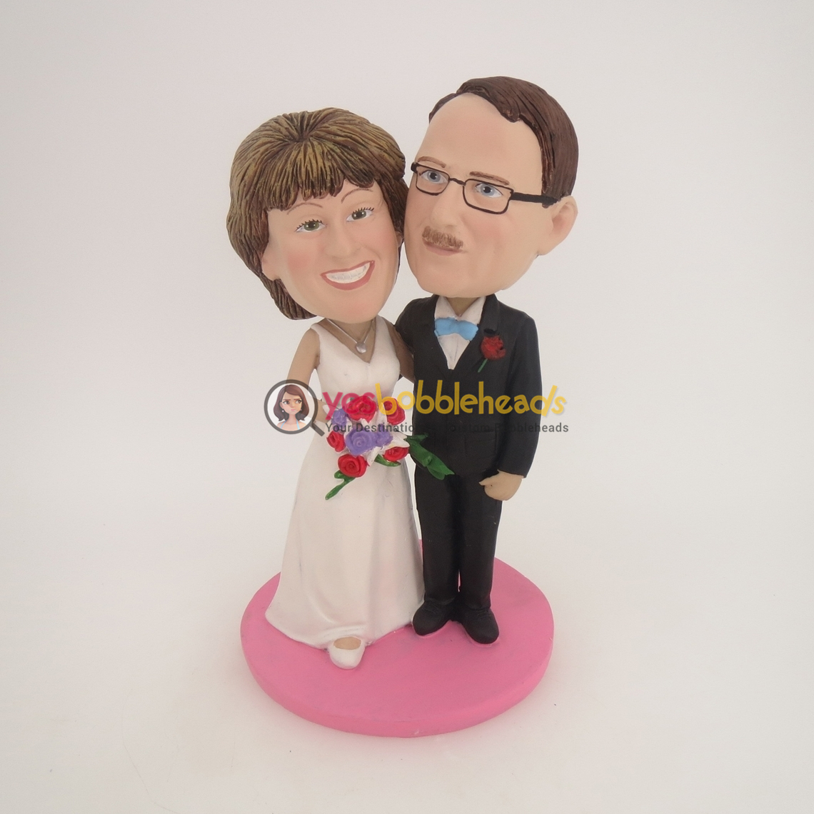 Picture of Custom Bobblehead Doll: Black Suit & White Wedding Dress Arms Crossed Wedding Couple