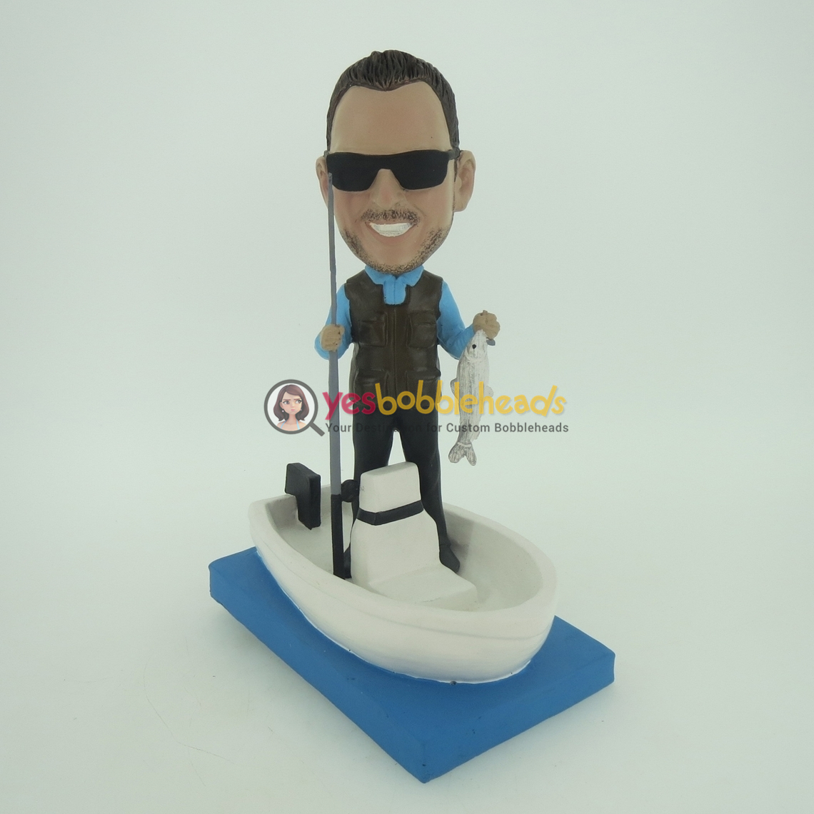 Picture of Custom Bobblehead Doll: Happy Fishing Man In Boat