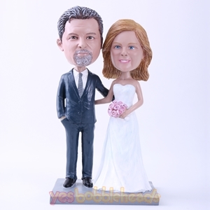 Picture of Custom Bobblehead Doll: Bride and Groom Arm in Arm (About 9" Tall)