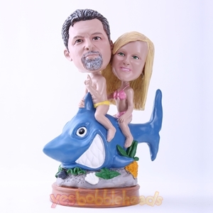 Picture of Custom Bobblehead Doll: Couple Riding A Shark