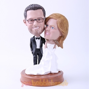 Picture of Custom Bobblehead Doll: Groom in Black Suit and Bride in White Dress on Wedding