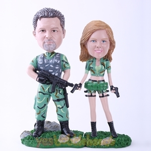 Picture of Custom Bobblehead Doll: Soldier Couple Ready for Battling