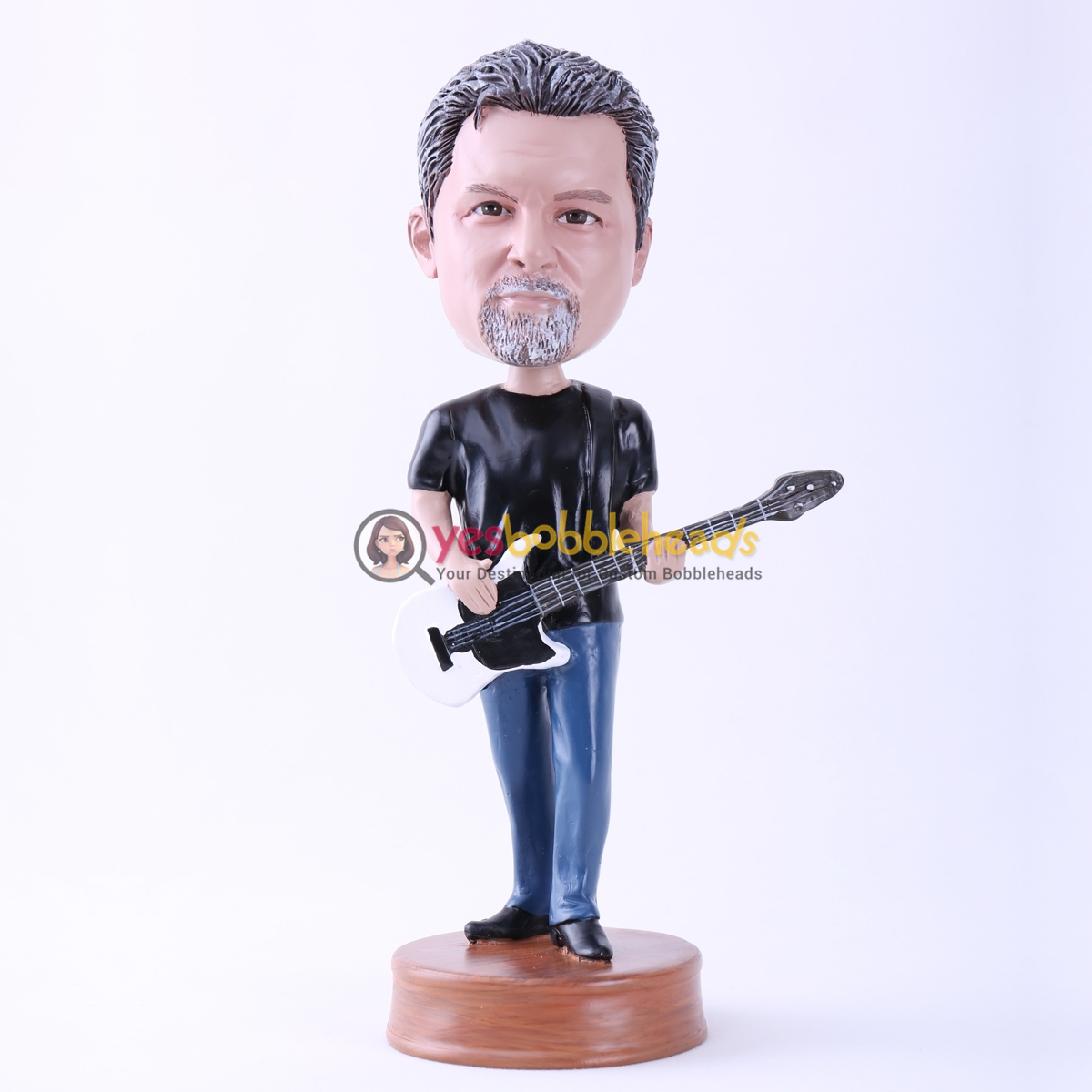 Picture of Custom Bobblehead Doll: Black T-shirt Man Playing Guitar (About 9" Tall)