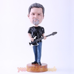 Picture of Custom Bobblehead Doll: Black T-shirt Man Playing Guitar (About 9" Tall)