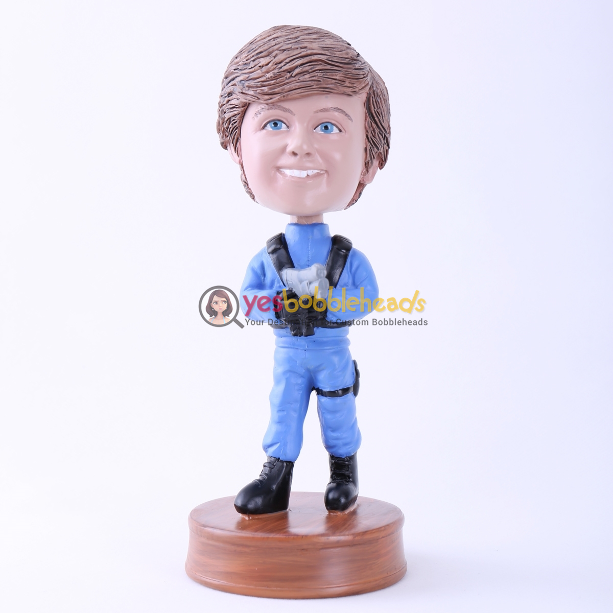 Picture of Custom Bobblehead Doll: Blue Uniform Man with Gun